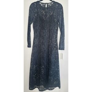 Women's Black Lace Midi Dress Size S Long Sleeve Fit & Flare Keyhole Whimsygoth